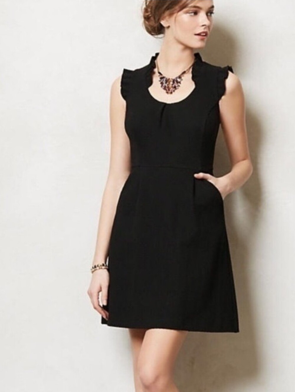 Anthropologie Tabitha Black Sleeveless Ruffle-Shoulder Dress